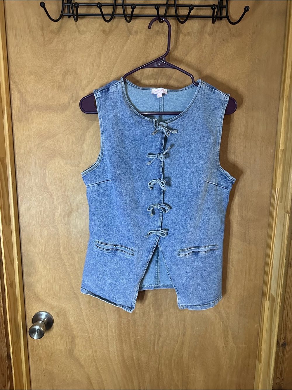 Pink Lily Light Blue Denim Tie-Front Vest